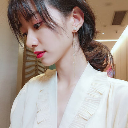 sengpan Christmas gifts ideas New Style Tassel With Pearl Ladies Long Earrings Korea Simulation Pearl Long Chain Earrings Earrings Wedding Jewelry