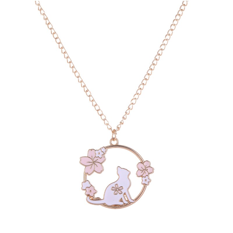 sengpan Fashion Creative Sakura Bunny Cat Necklace Cute Cartoon Garland Pendant Ladies Jewelry Accessories Necklaces Pink Wholesale