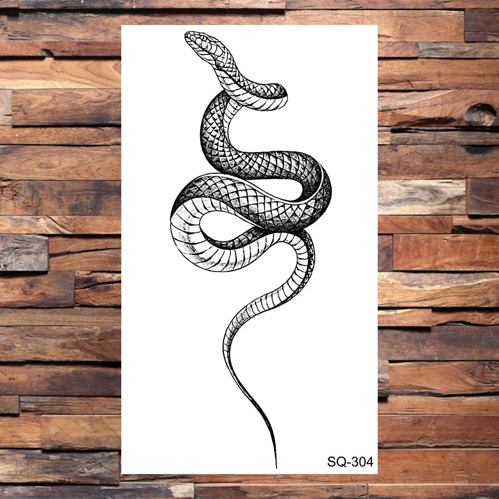 sengpan Black Star Snake Temporary Tattoos For Women Men Realistic Moon Serpent Waterproof Fake Tattoo Sticker Hand Neck Tatoos Small