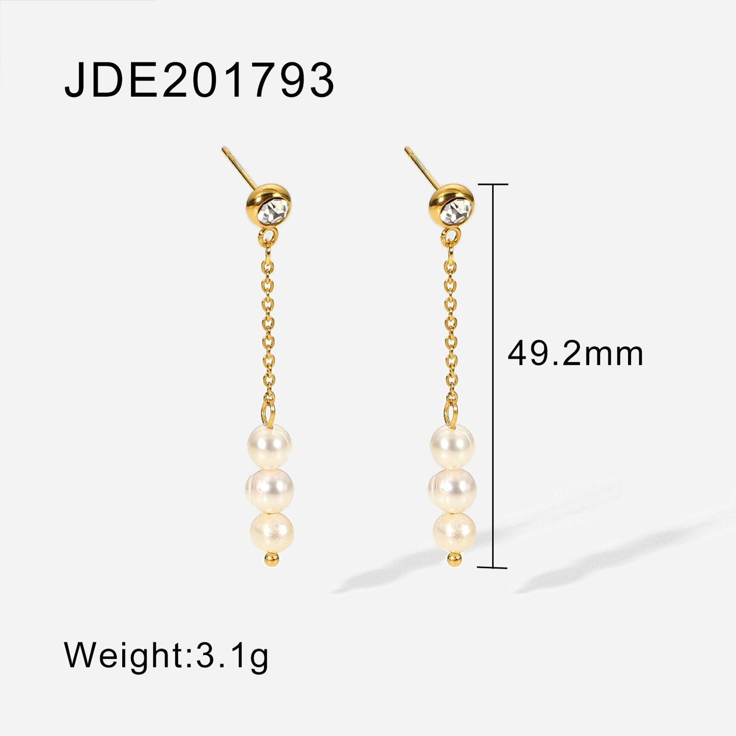 sengpan easter gifts for women 14K Golden Triangle Stainless Steel White Zircon Long Chain Three Pearl Pendant Earrings For Women Jewerly Party Gift