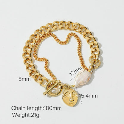 sengpan Luxury 14K Real Gold Plated Love Pendant Bracelets For Women Half Freshwater Pearl Half Chain Zircon Bracelets Jewelry