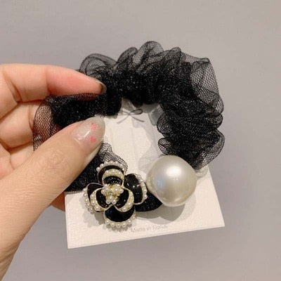 sengpan Women Girl Hair Ties Elastic Bands Camellia Plaid Flower Floral Pearl Bow Knot Scrunchies Korean Head Accessories Wholesale