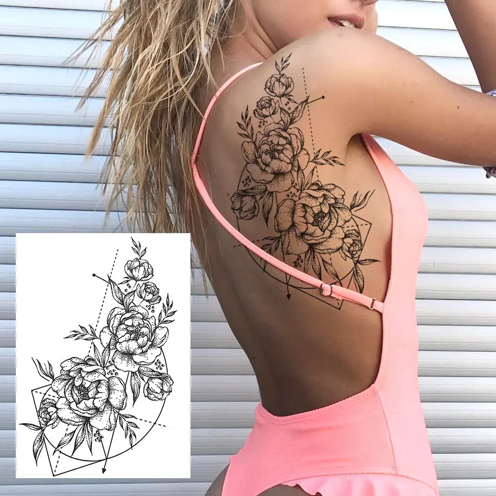 sengpan Sexy Flower Temporary Tattoos For Women Body Art Painting Arm Legs Tattoos Sticker Realistic Fake Black Rose Waterproof Tattoos