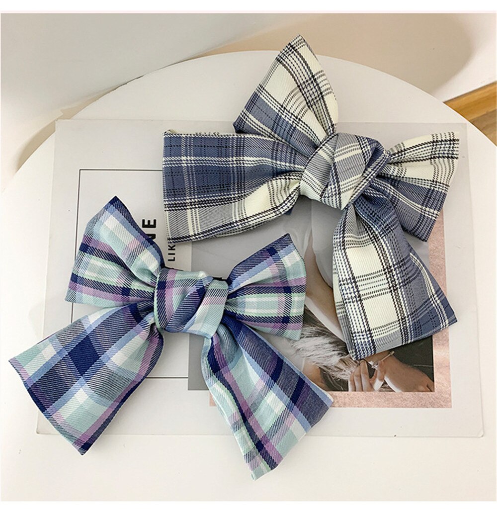 sengpan Women Girl Big Plaid Bow knot Tie Barrette Hair clips Hairpins Fashion Korean Lady Head wear Accessories Wholesale Gifts Party