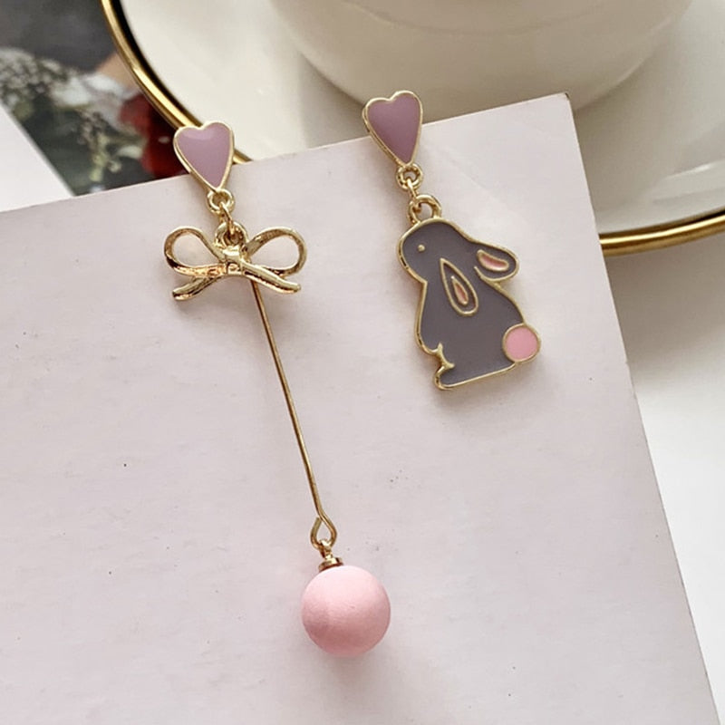 sengpan Christmas wishlist Korean New Sweet Geometric Drop Earrings For Women Cute Cat Rabbit Star Moon Asymmetrical Dangle Earrings Gift For Girls Jewelry