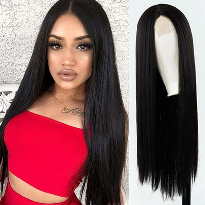 sengpan Wig Long Straight Hair Wig Wine Red Ladies Natural Hand Middle Heat-resistant Fiber Daily Wig