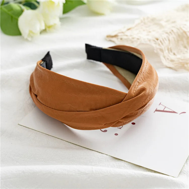 Lianfudai 2024 Non-slip Resilience Retro Suede Solid Wide Headband Hair Band Hoop Bezel Women Girls Hairbands Hair Accessories Headwe