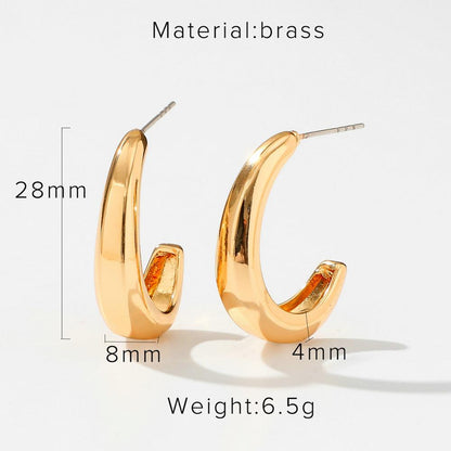 sengpan Golden Brass Hoop Earrings For Women Small Large Circle Hoops C Shape Statement Earrings Girls Unique Metal Jewelry