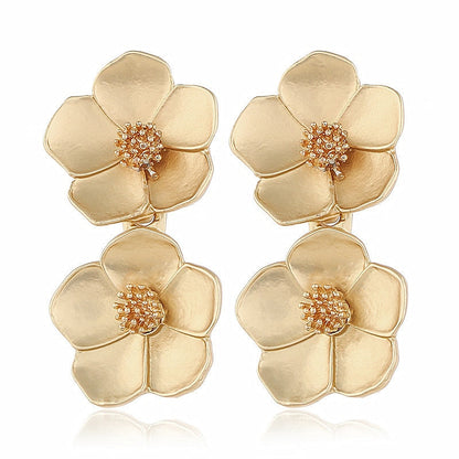 sengpan Double layer Flower Earrings for Women Wedding Party Boho Jewelry Statement Dangle Drop Big Earrings Boucle D'oreille Femme