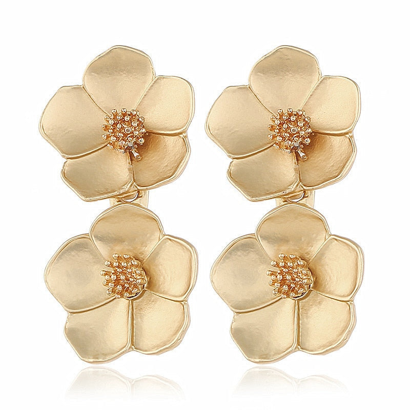 sengpan Double layer Flower Earrings for Women Wedding Party Boho Jewelry Statement Dangle Drop Big Earrings Boucle D'oreille Femme