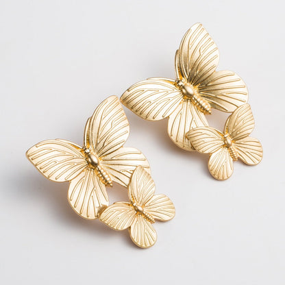 sengpan Cool Chunky Gold Color Butterfly Stud Earrings For Women Statement Earings