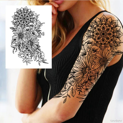 sengpan Black Flower Rose Waterproof Temporary Bird Snake Sexy Body Arm Leg Gem Henna Tattoo Fashion Big Fake Sleeve Sticker