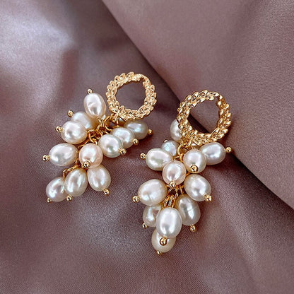 sengpan christmas gift ideas valentines day gifts for her hot sale new Elegant Leaf Circle Grape String Imitation Pearl Tassel Drop Earrings For Women Korean Pearl Beads Earring Party Wedding Jewelry