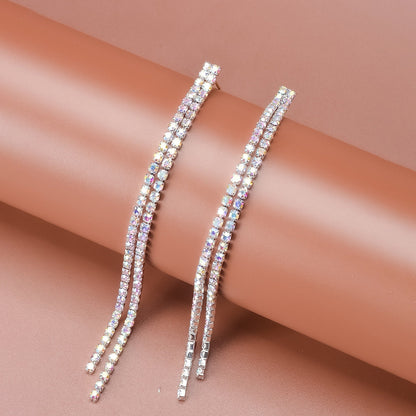 sengpan Simple Rhinestone Crystal Tassel Long Earrings for Women Shining Wedding Party Hanging Dangle Earrings Bridal Brincos