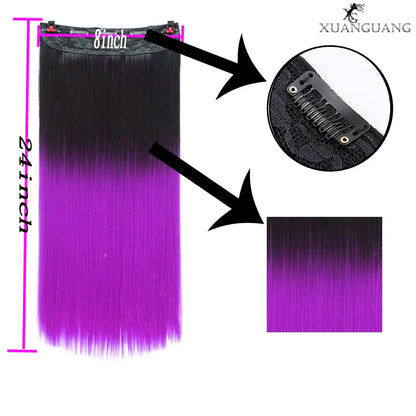 sengpan  24inche 5Clip Long Straight Hair Gradient Straight Hair Synthesis Hair Extension High Temperature Women Hair Extension