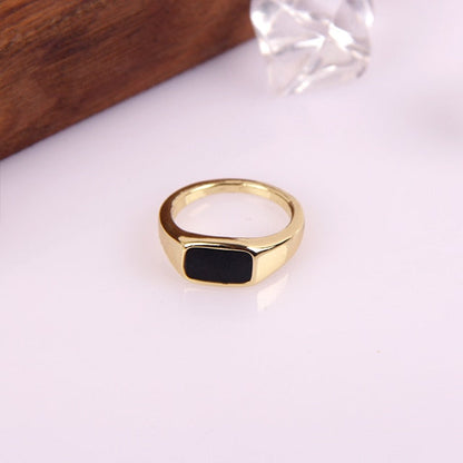 sengpan New Personality Vintage Trendy Marble Shell Simple Geometric Square Metal Ring For Women Girls Party Jewelry Gifts