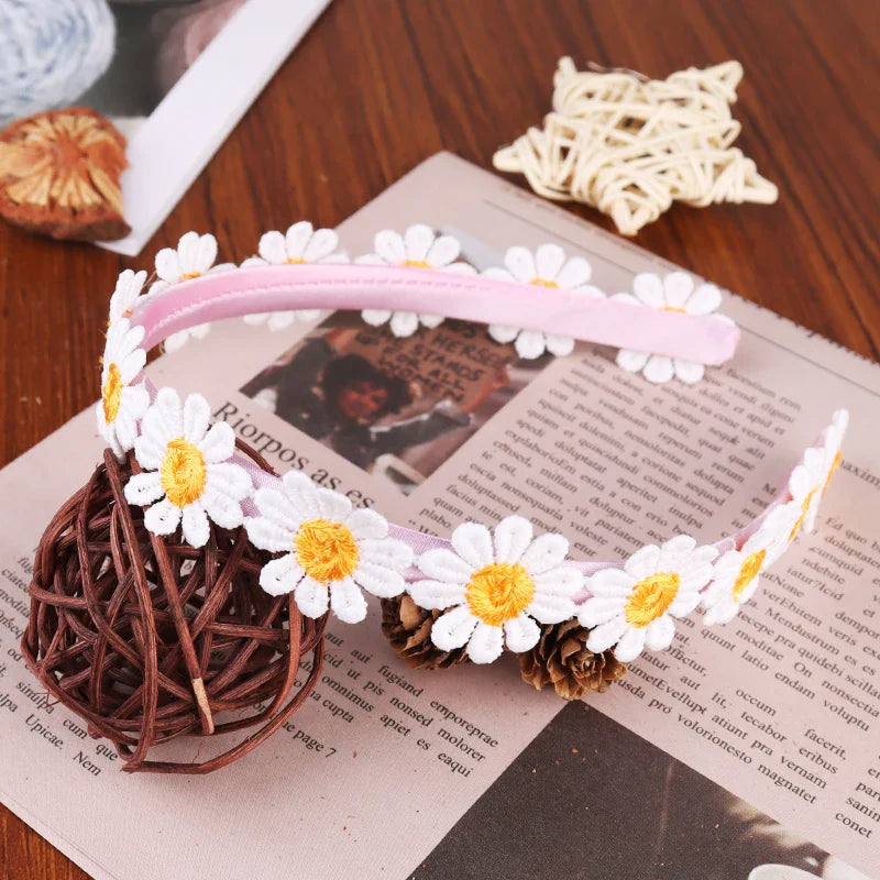 sengpan Boho Chic Daisy Girls Headbands Women Solid Embroidery Flower Hair Bands Kids Candy Chrysanthemum Headwear Hair Accessories