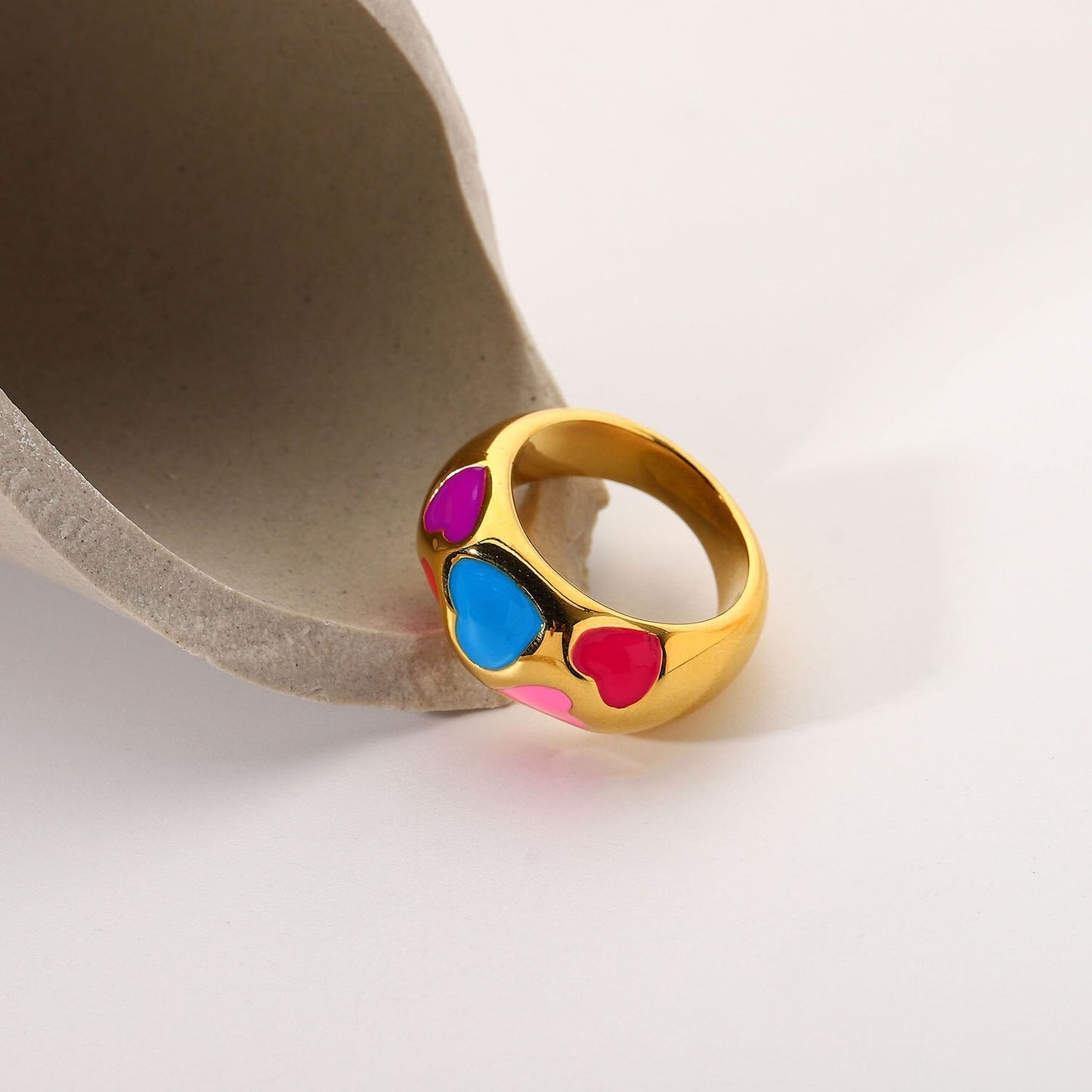 sengpan easter ifts for women Chunky Y2K Heart Enamel Rings Stainless Steel Women Jewelry Colorful Oil Dripping Finger Rings Wholesale Girls Gift