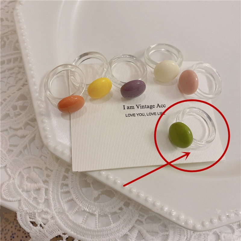 sengpan New Sweet Cute Candy Color Acrylic Resin Round Ring Irregular Geometric Smooth Stitching Ring for Women Party Accessories