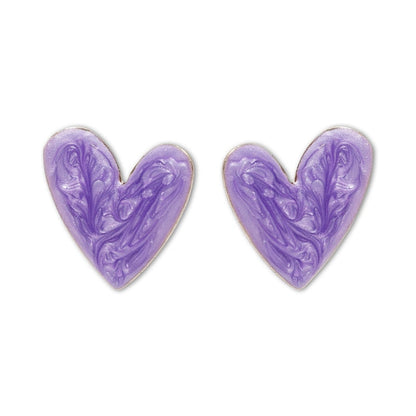 sengpan Folding Heart Stud Earrings for Women Colorful Pattern Graffiti Earrings Bridesmaid Gift Anniversary Jewelry Love Earrings