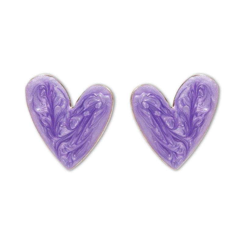 sengpan Folding Heart Stud Earrings for Women Colorful Pattern Graffiti Earrings Bridesmaid Gift Anniversary Jewelry Love Earrings