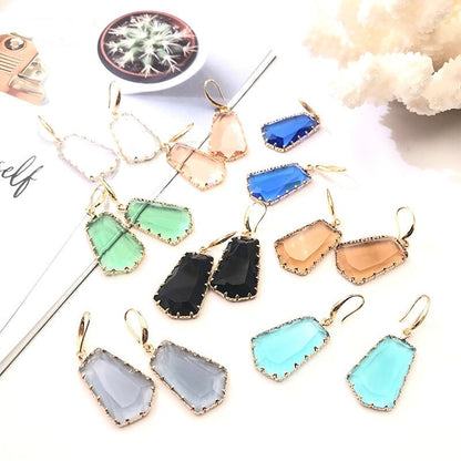 sengpan New Women's Fashion Jewelry Geometric Trapezoid Dangle Drop Crystal Glass Sweet Metal Transparent Earrings For Women Gift