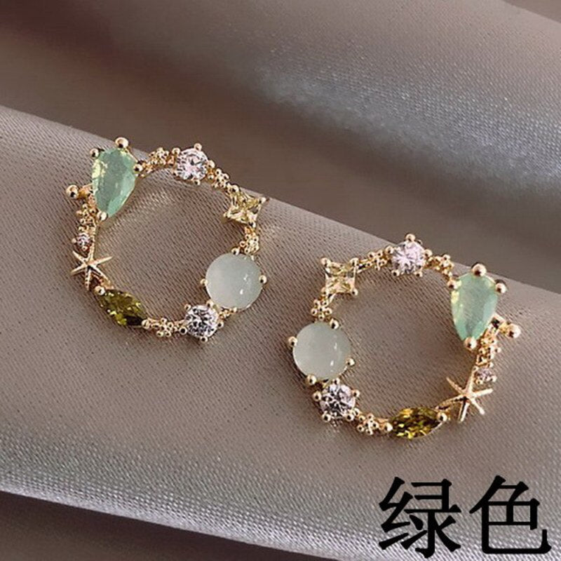 sengpan  gifts for women Shining Crystal Heart Moon Pearl Stud Earrings For Women Hollow Korean Star Dangle Drop Sweet Girls Wedding Gold Color Jewelry