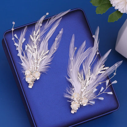 sengpan bridal jewelry set for wedding Handmade Feather Pearls Tassel Hair Clips Flowers Floral Barrettes Headbands Wedding Hair Accessories Bridal Hair Clip Ornaments