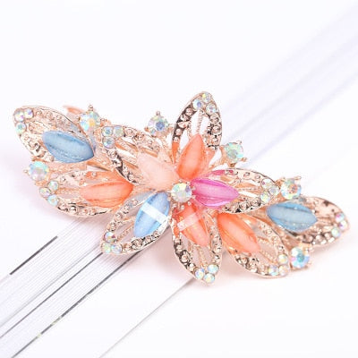 sengpan Barrette For Women Girl Rhinestone Crystal Big Hair Clip Hairpin Rose Peacock Flower Floral Head Accessories Wholesale