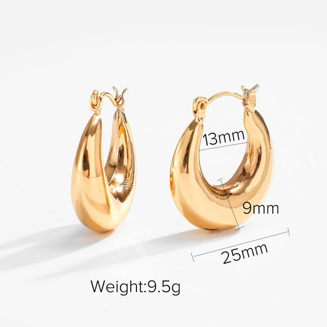 sengpan Classic Statement Brass Hoop Earrings For Women High Polished Geometric Chunky Circle Earrings Jewelry Gifts