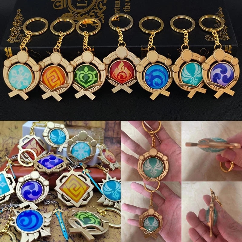 sengpan christmas gift ideas valentines day gifts for her Game Genshin Impact Vision Inazuma Keqing Wendi Xiao Keychain Luminous 원신 7 Element Weapons Eye Of Original God badge KeyRing