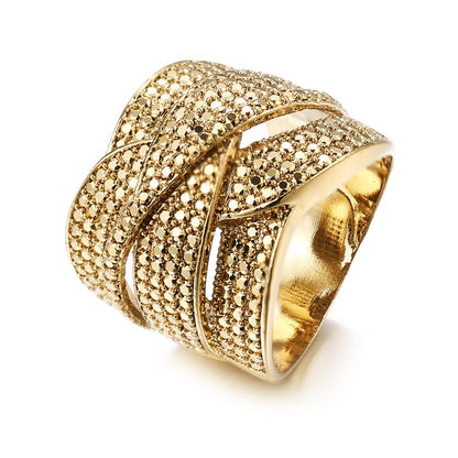 sengpan Fashion Bohemian Style Gold Color Complex texture Twisted Shape Zironia Ring For Women Cool Dress-up In Modern Party