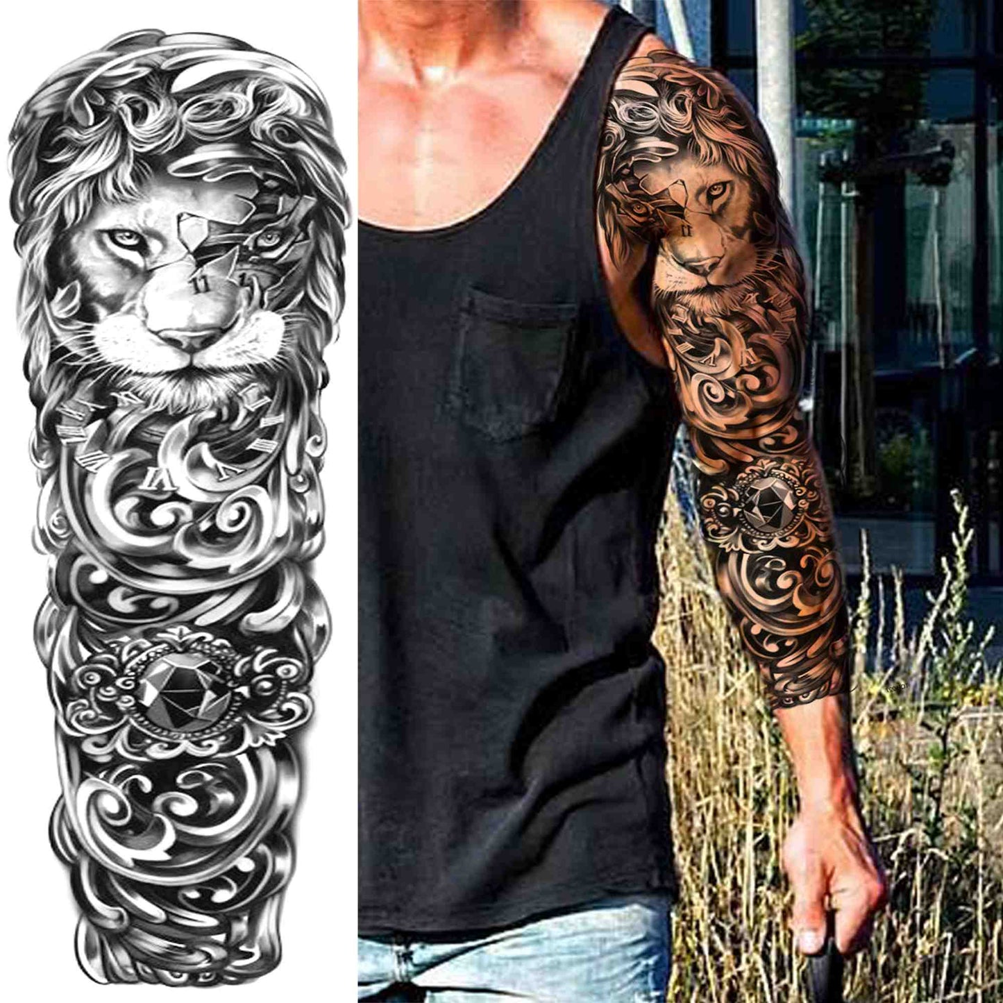 sengpan western jewelry for women Sexy Wolf Full Flower Arm Temporary Tattoo Stickers For Men Body Art Sleeve Tattoo Decals Girl Women Waterproof Tatoo Fox Legs