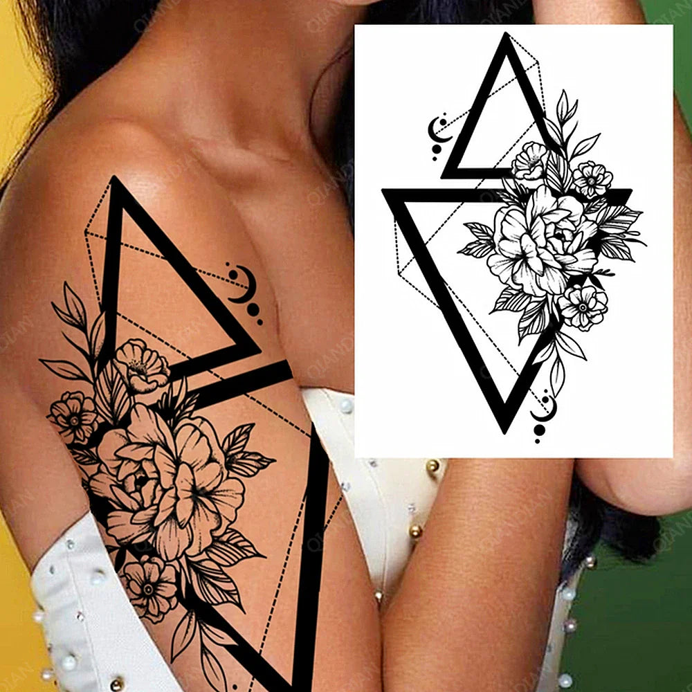 sengpan Black Flower Rose Waterproof Temporary Bird Snake Sexy Body Arm Leg Gem Henna Tattoo Fashion Big Fake Sleeve Sticker