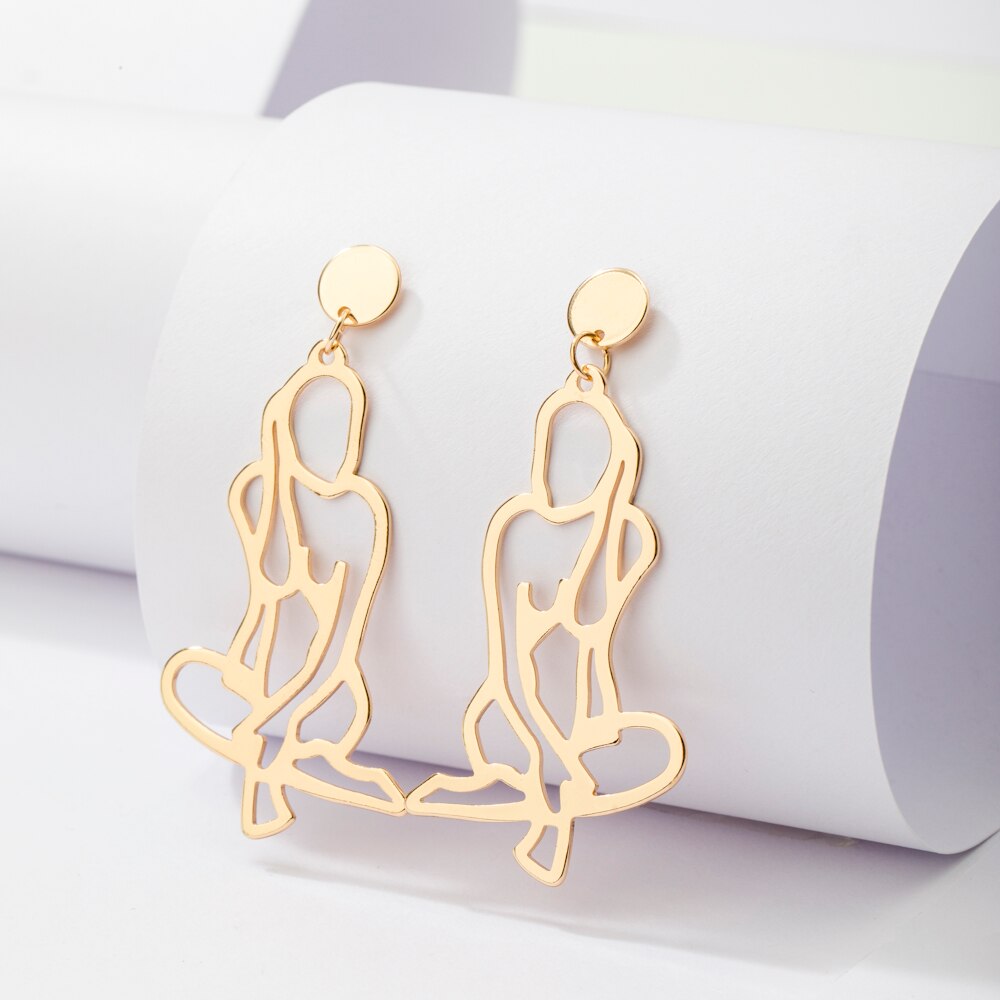 sengpan 6YM New Fashion  Punk Style Gold Color Metal  Body Hollow Out Drop Earrings for Women Girl Wedding Jewelry Gifts Wholesale