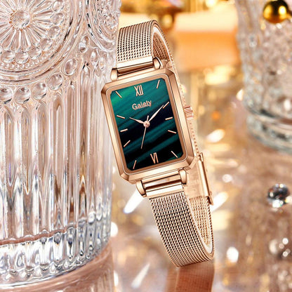 sengpan Christmas wishlist  Gaiety Brand Women Watches Fashion Square Ladies Quartz Watch Bracelet Set Green Dial Simple Rose Gold Mesh Luxury Women Watches