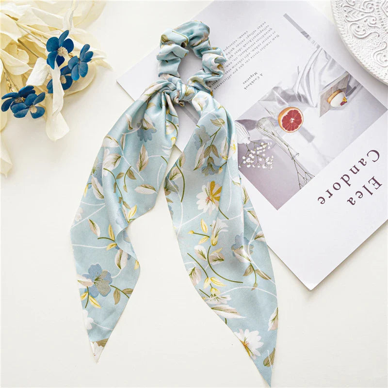 sengpan New Fashion Print Bow Scrunchies Hair Ribbon For Women Elastic Hair Band Girls Horsetail Hair Ties Hair Accessories