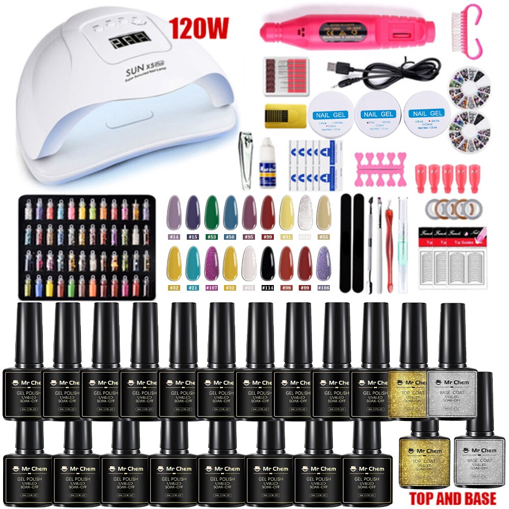 sengpan Nail Set 120W UV LED Lamp Dryer 18/12PCS Nail Gel Polish Kit Soak Off Manicure Set Electric Nail Drill Tools Set uñas