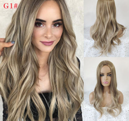 sengpan New Fashion Women Wavy Wigs Ladies Natural Daily Curls High Temperature Heat Resistant Synthetic Solid Gradient Color Hairpiece