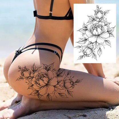 sengpan Sexy Flower Temporary Tattoos For Women Body Art Painting Arm Legs Tattoos Sticker Realistic Fake Black Rose Waterproof Tattoos