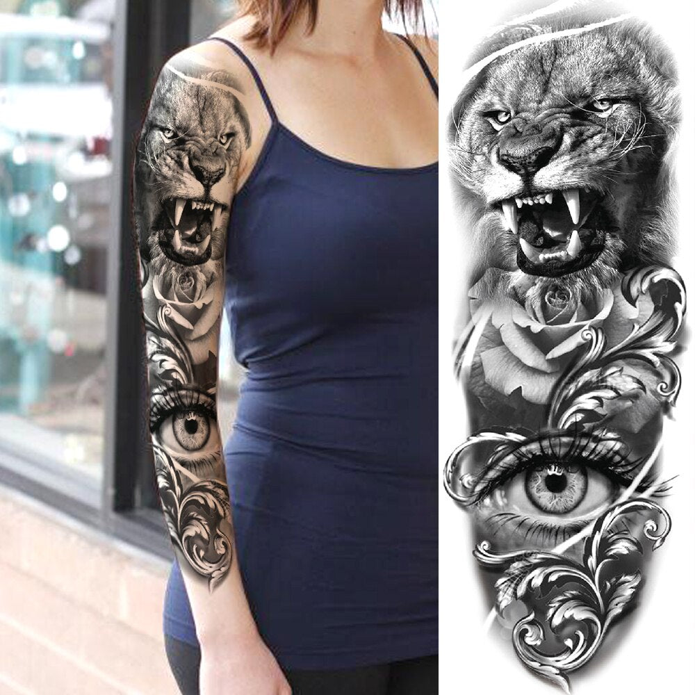 sengpan western jewelry for women Sexy Wolf Full Flower Arm Temporary Tattoo Stickers For Men Body Art Sleeve Tattoo Decals Girl Women Waterproof Tatoo Fox Legs