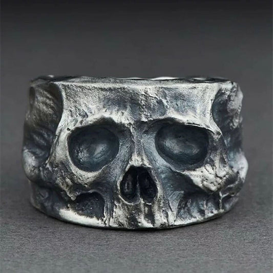 sengpan Retro Skull Ring Men's Large Solid Skull Design Round Gothic Punk Skull Men's Hip Hop Ring Gift