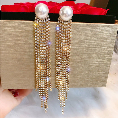 sengpan Gold Color Bridal Drop Earrings Simulated Pearl Crystal Statement Earrings for Women Wedding Party Jewelry Gift