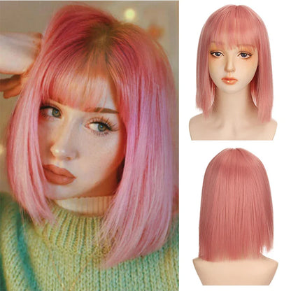 sengpan Women's Short wig Synthetic Short Straight BOb Wigs With Air Bangs Daily Wear Heat-Resistant Wig Cosplay Short Bob Wig