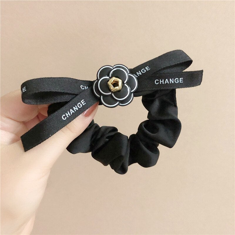 sengpan Camellia Scrunchies for Women Girl Flower Floral Hair Tie Elastic Bands Korean Accessories Handmade Wholesale