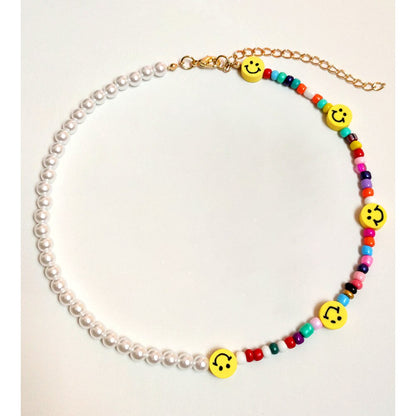 sengpan Christmas gifts ideas Boho Multilayered Yellow Daisy Seed Beads Choker Necklace Smiley Pearl Beaded Necklaces For Women Handmade Strand Travel Jewelry