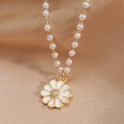 sengpan bridal jewelry set for wedding Elegant Imitation Pearl Daisy Choker Necklace For Women Flower Pendant Beads Neck Short Chain Female Summer Boho Jewelry Gifts