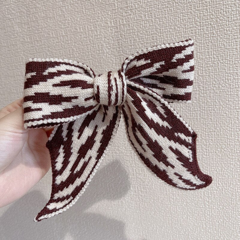 sengpan Barrette for Women Girl Hair Accessories Fashion Fabric Big Bow Knot Striped Hair Clip Hairpin Autumn Winter Wholesale