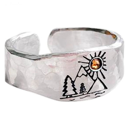 sengpan Christmas wishlist Sun Landscape Tree Carving Men's and Women's Rings Natural Forest Sunset Mountain View Adjustable Rings Jewelry Gifts