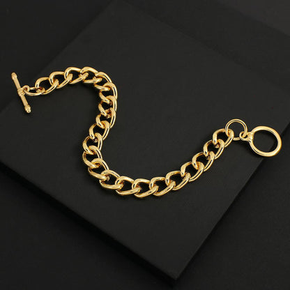 sengpan Punk Charm Chain Bracelets for Women Minimalist Thick Gold Color Stainless Steel Bracelets Bangles Fashion Jewelry